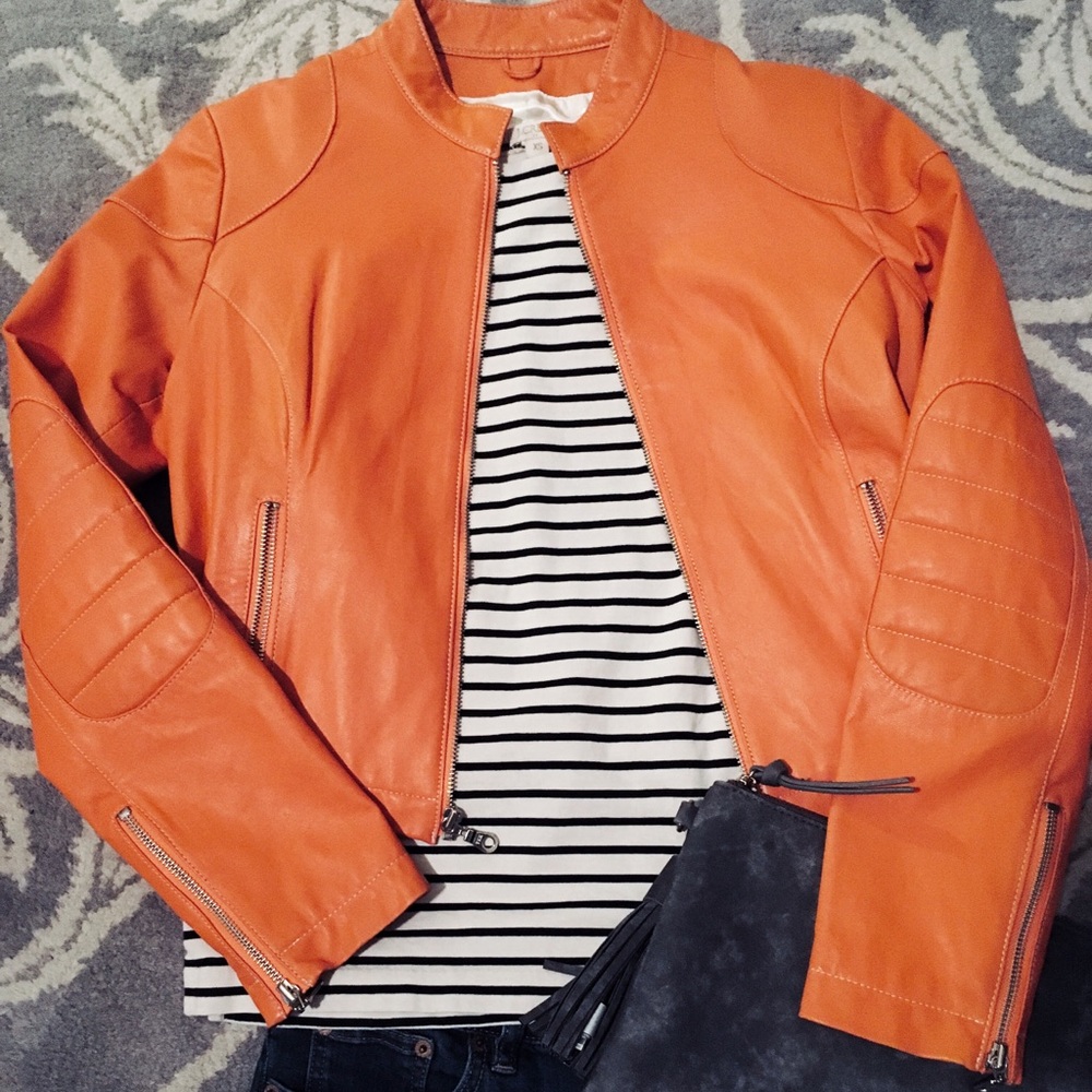 Leather Tangerine Motorbike Jacket